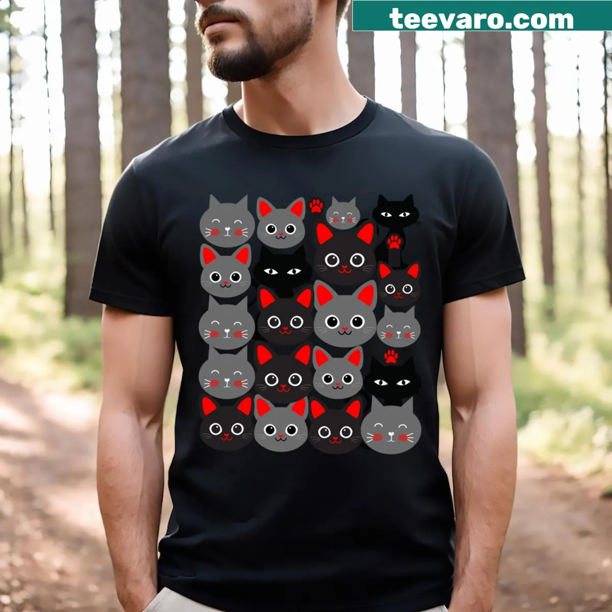 T-shirt featuring a British Shorthair cat illustration — on a men's t-shirt