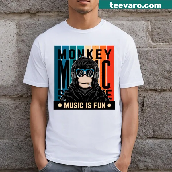 Cartoon monkey in headphones emphasizing music theme