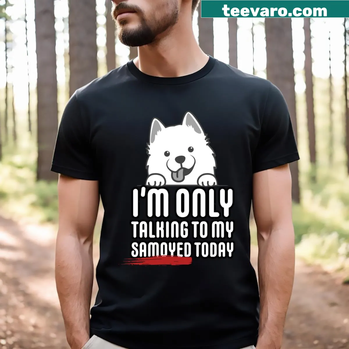 Funny Samoyed illustration with introvert dog parent quote — on a men's t-shirt