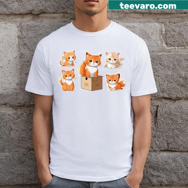 Illustration of a cute kitten in a box on a T-shirt
