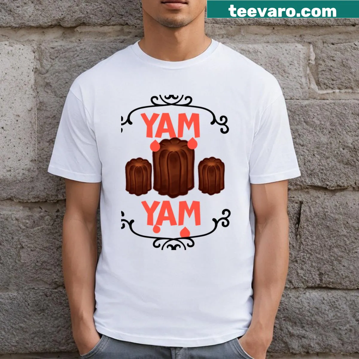 Humorous canele pastry graphic on T-shirt — on a men's t-shirt