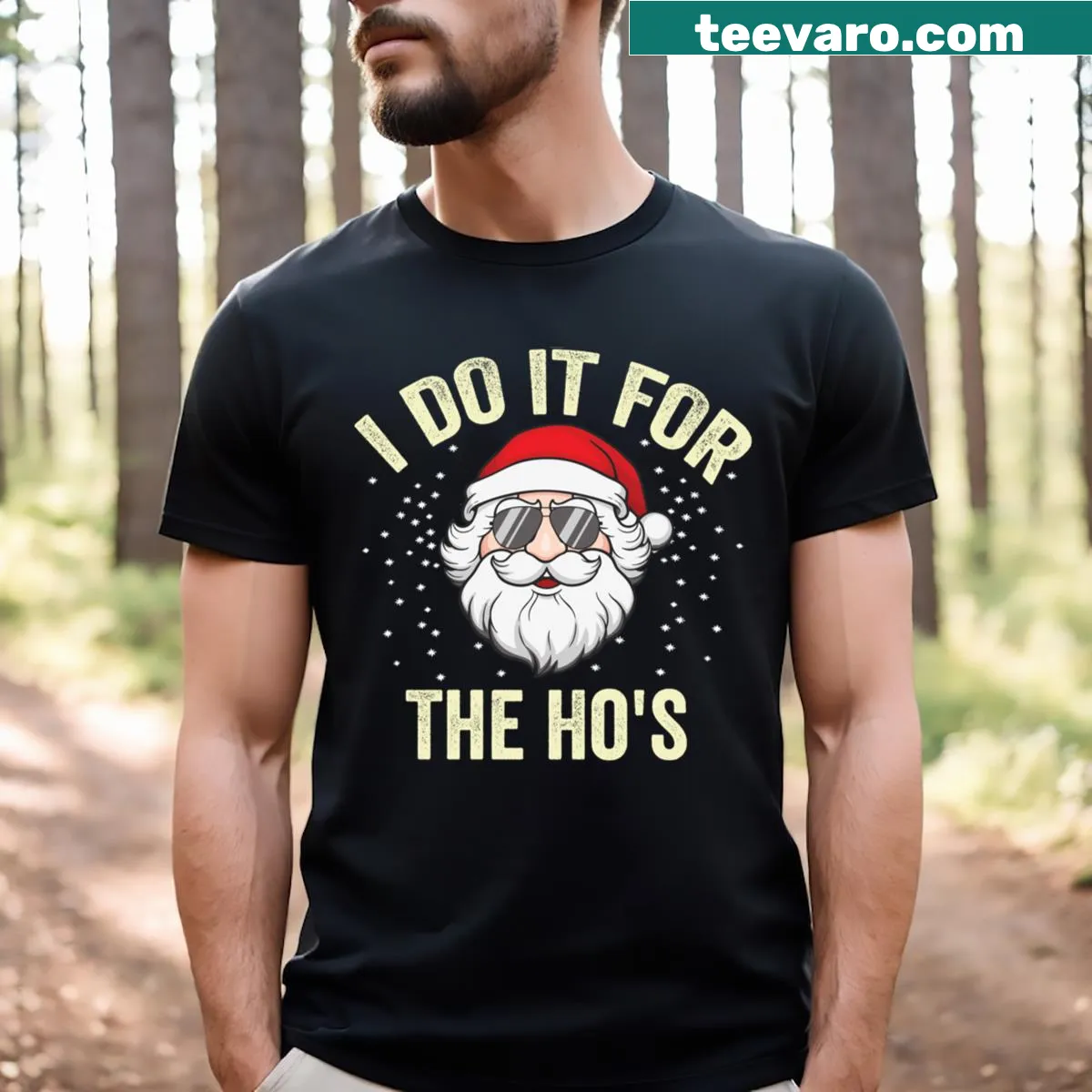 Funny Christmas graphic text on a holiday-themed t-shirt — on a men's t-shirt