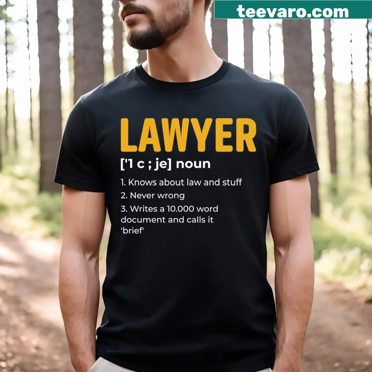 Funny lawyer definition t-shirt for law students — on a men's t-shirt