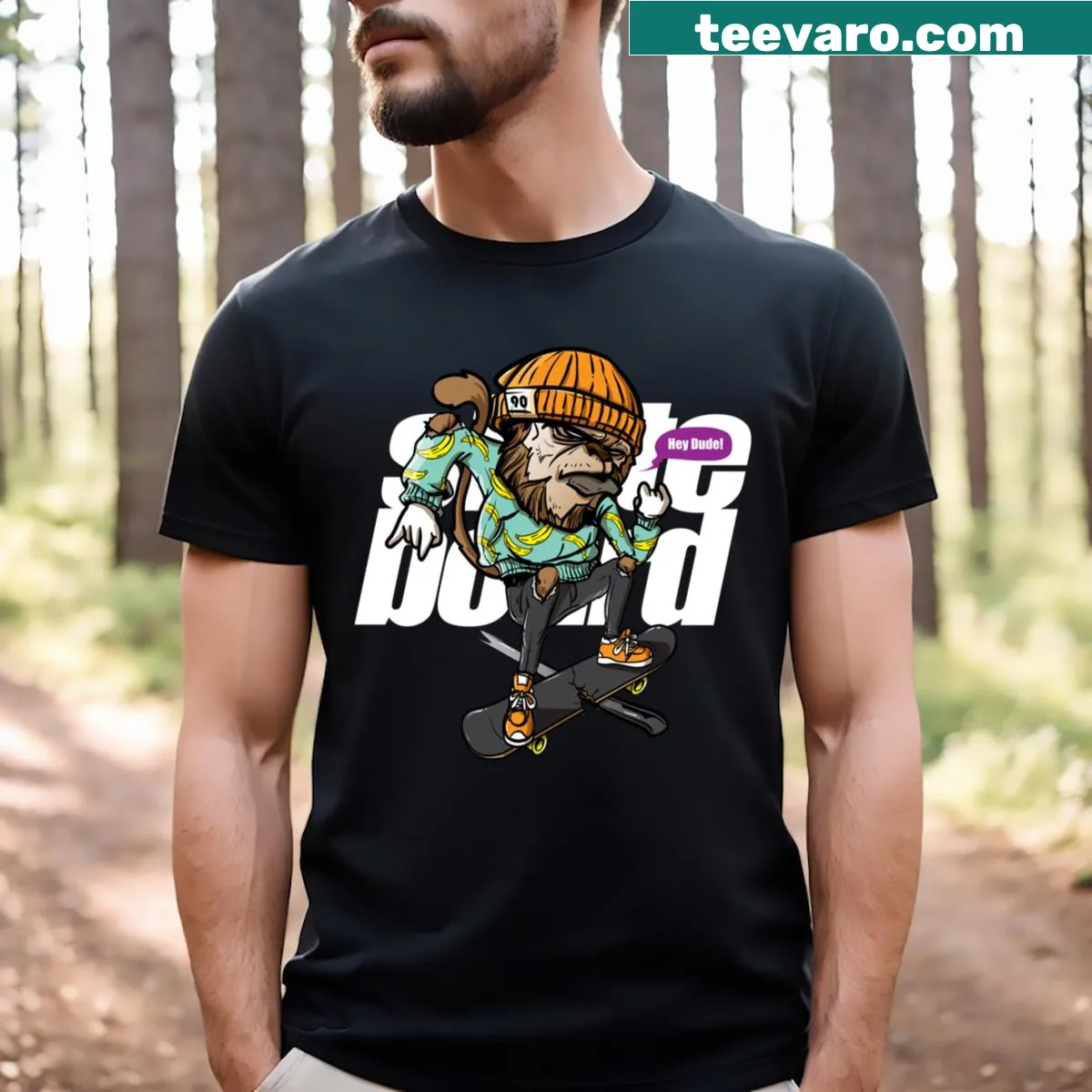 Cartoon monkey on skateboard graphic t-shirt for kids — on a men's t-shirt