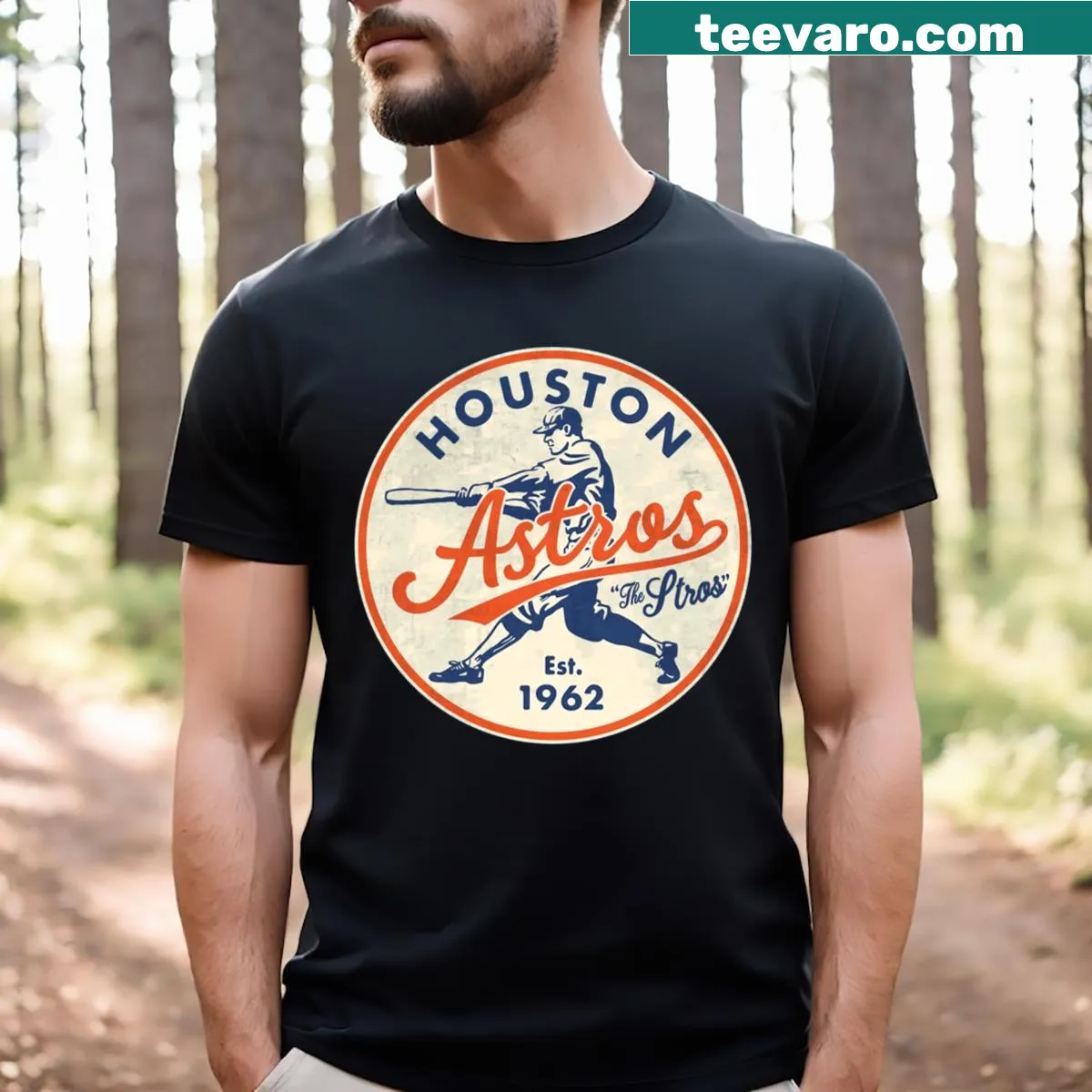 Vintage Houston Astros T-shirt with retro style text — on a men's t-shirt