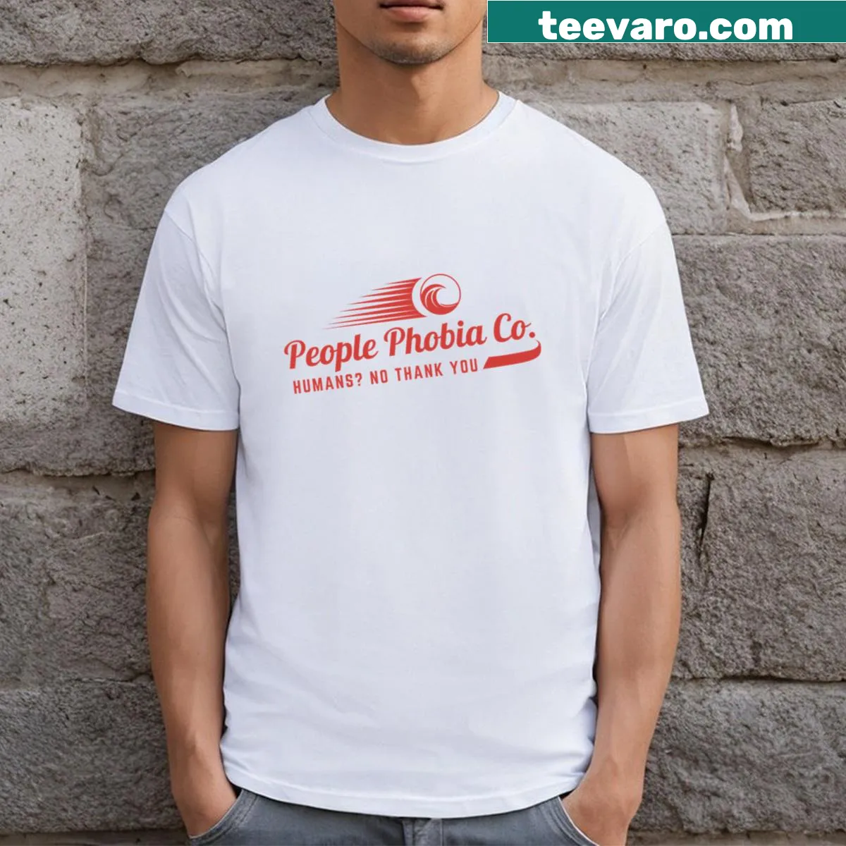 Funny introvert T-shirt with logo design 'Co Humans No Thank You' — on a men's t-shirt