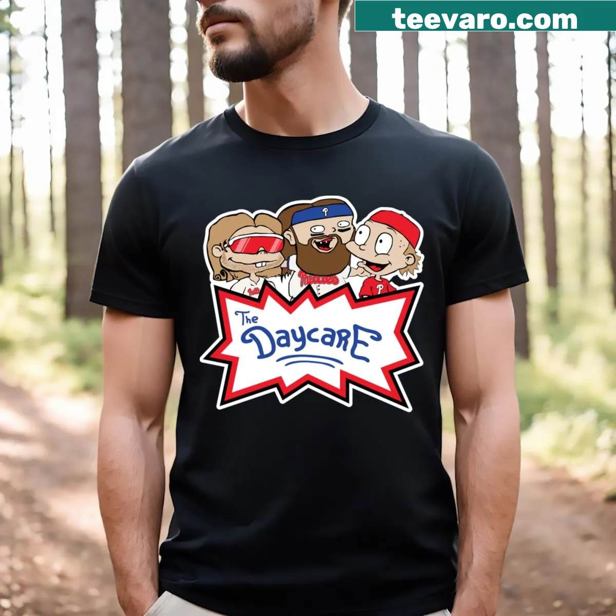Playful typography about Phillies daycare on a T-shirt — on a men's t-shirt