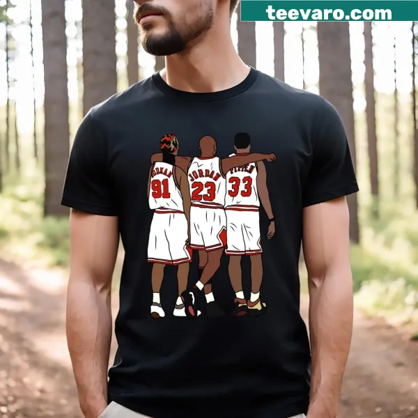 Tribute T-shirt featuring Rodman, Mj, and Scottie in a tribute graphic