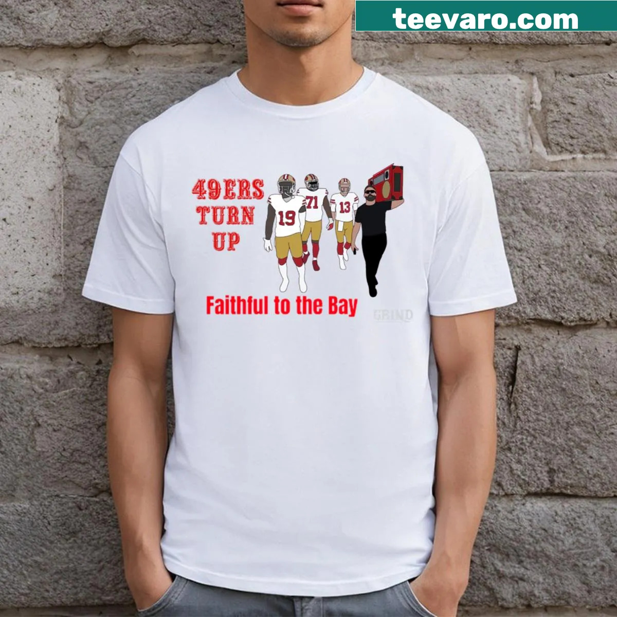 Playful T-shirt featuring the San Francisco 49ers logo — on a men's t-shirt