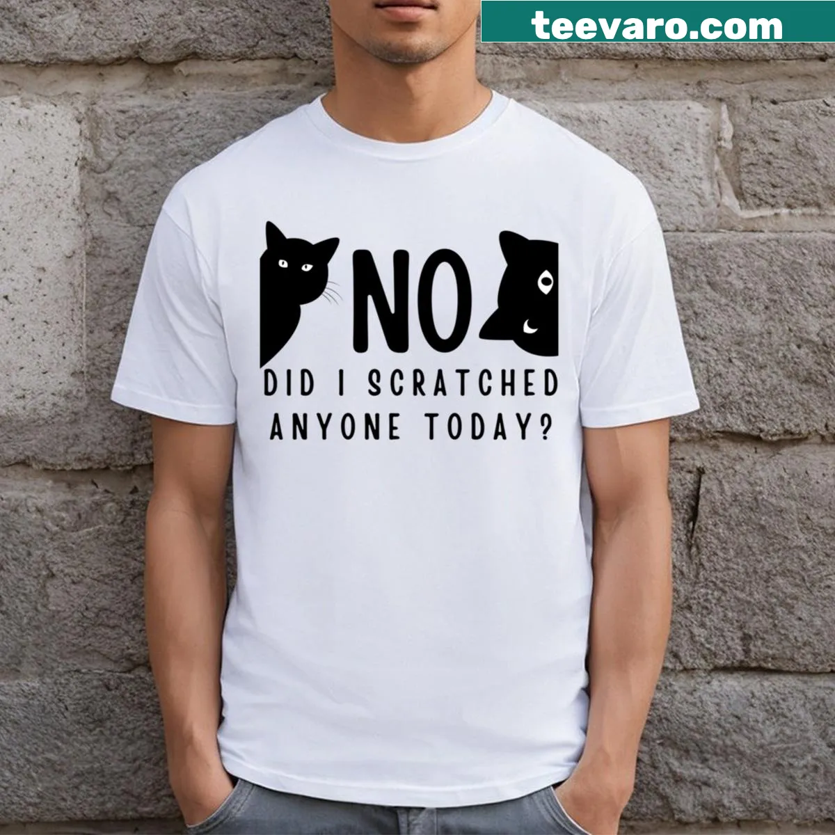 Sarcastic cat-themed t-shirt with humorous phrase for cat owners — on a men's t-shirt