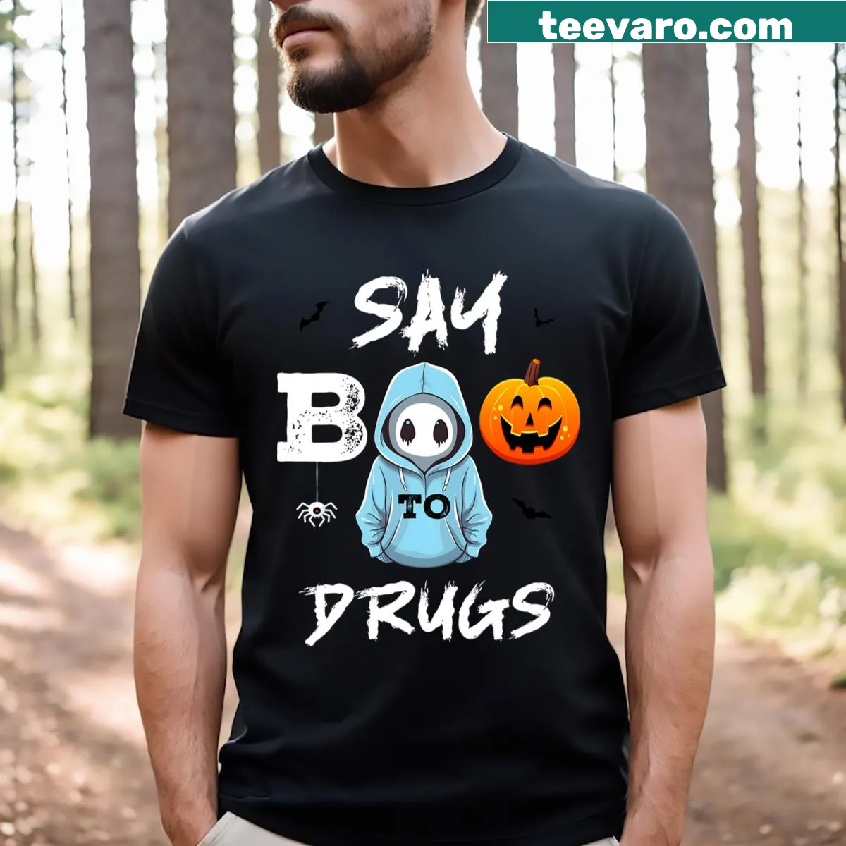 Halloween t-shirt with 'Say Boo To Drugs' message — on a men's t-shirt