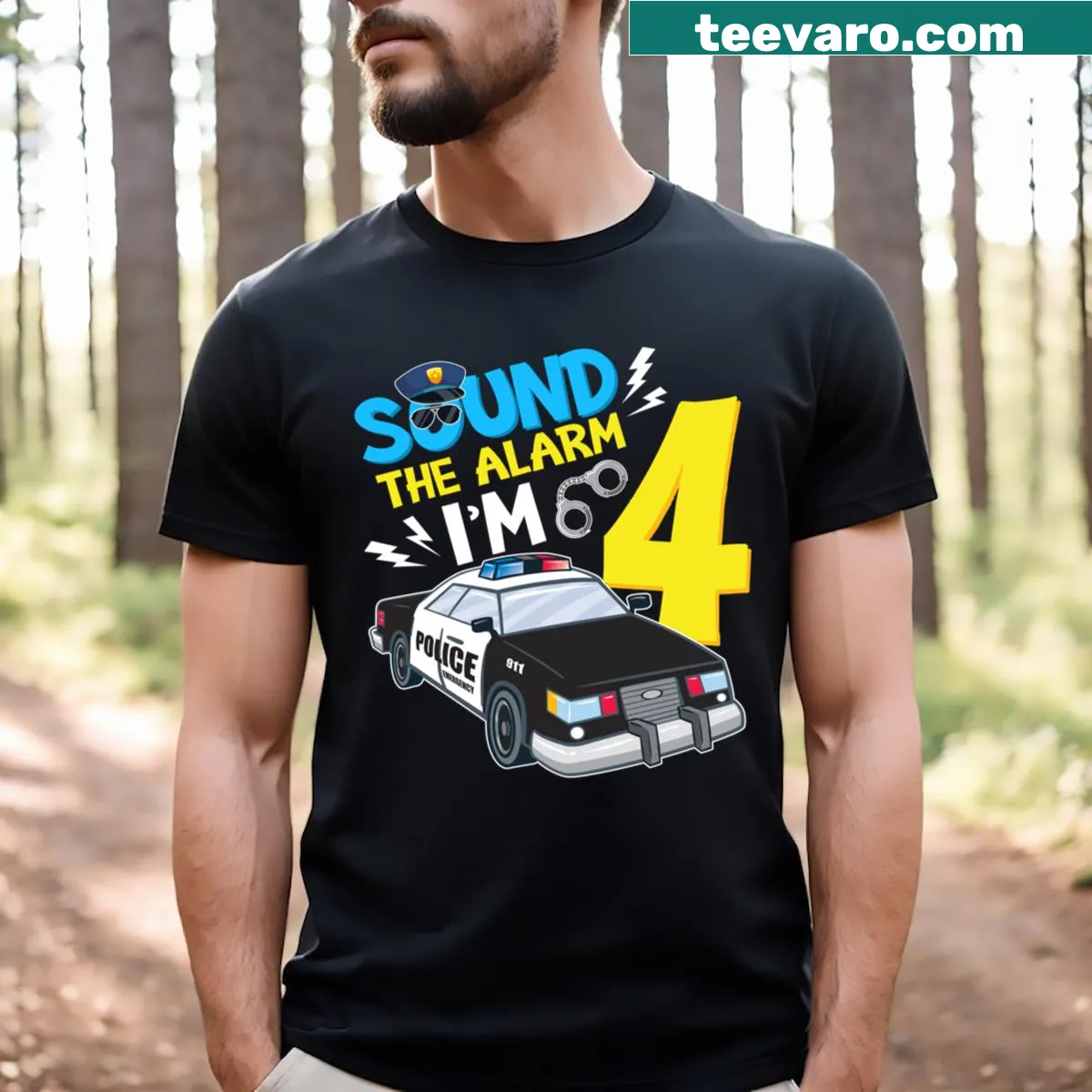 Funny birthday t-shirt for toddlers with police theme — on a men's t-shirt