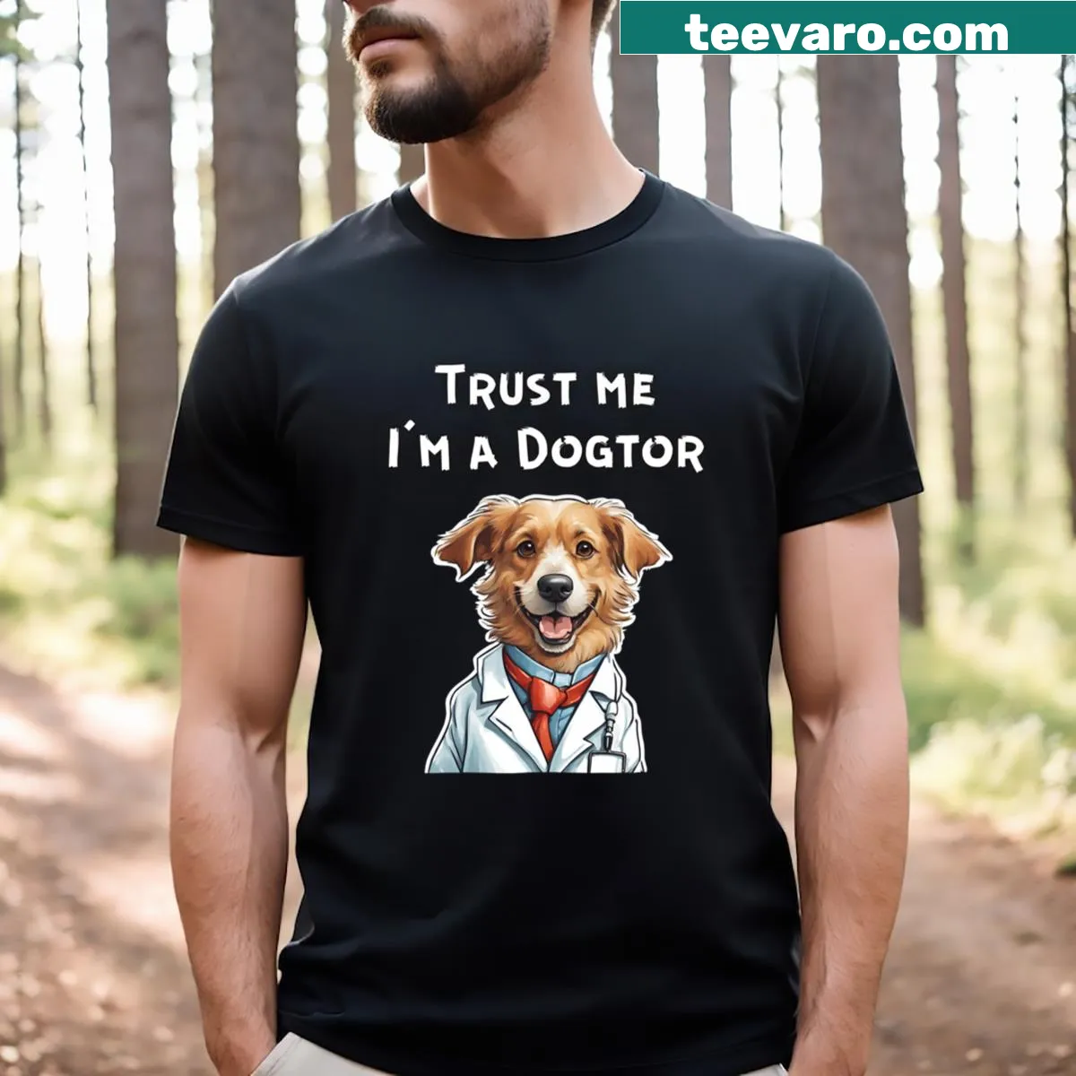 Funny veterinarian T-shirt stating Trust Me I'm A Dog — on a men's t-shirt