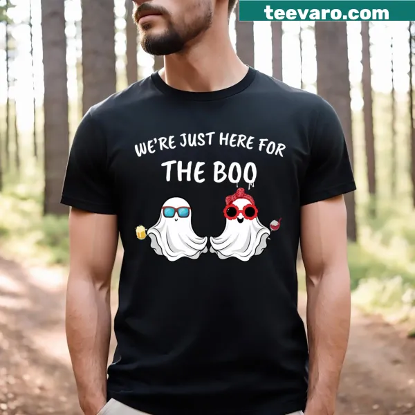 Funny Halloween family matching T-shirt with We’re Just Here For The Boo