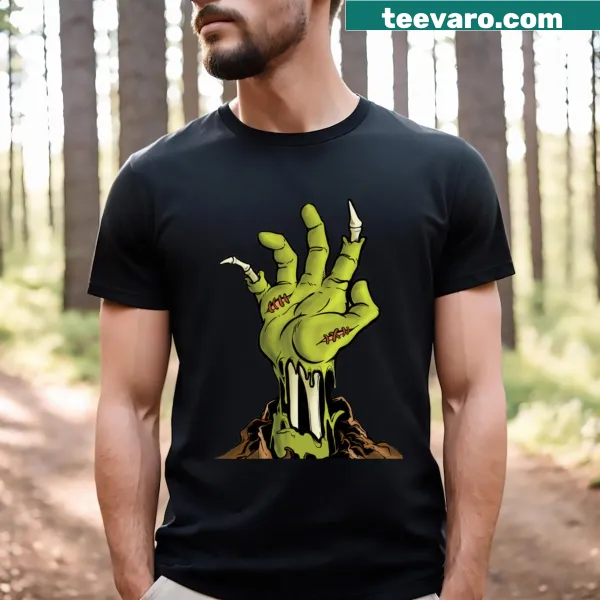 Cute cartoon zombie hand design Halloween T-shirt