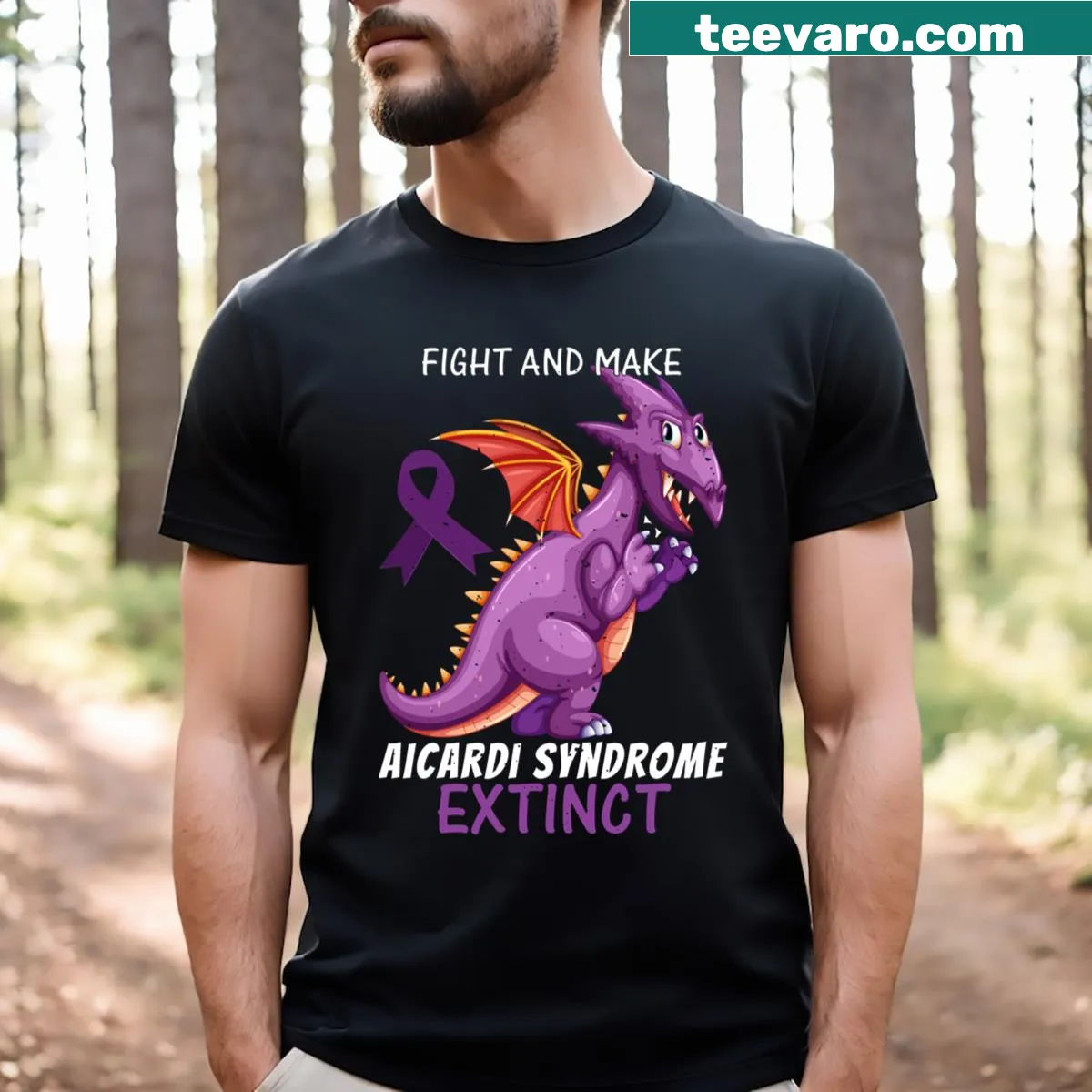 Funny support t-shirt with purple ribbon design for Aicardi Syndrome — on a men's t-shirt