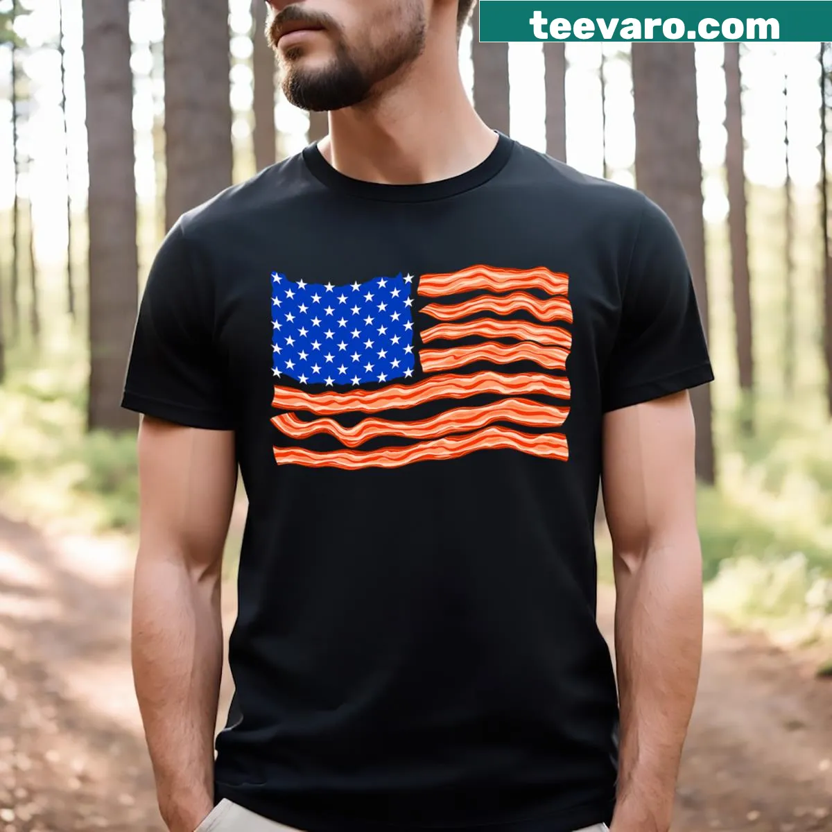 T-shirt for bacon lovers with a bold text graphic about bacon — on a men's t-shirt