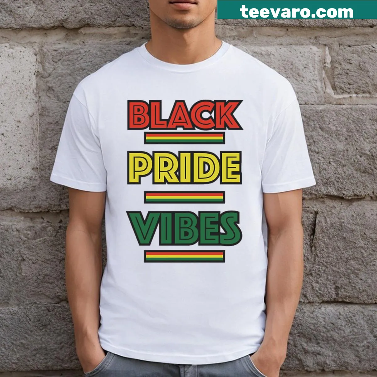 T-shirt with text celebrating Black pride and history — on a men's t-shirt