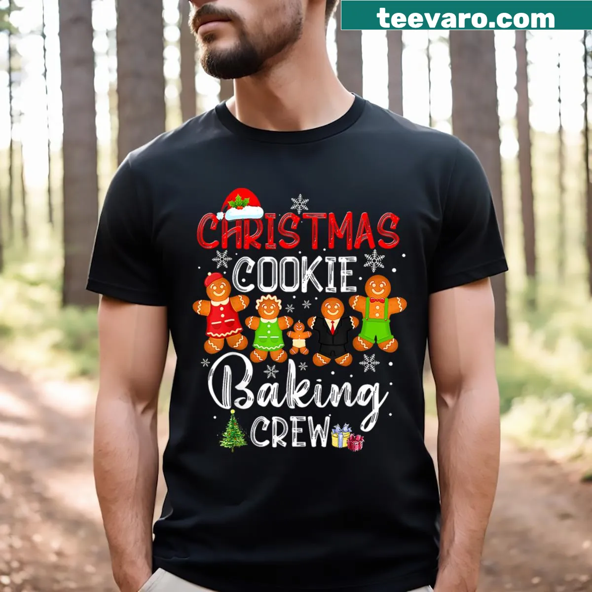 Christmas Cookie Baking Crew T-shirt with festive cookie graphic — on a men's t-shirt
