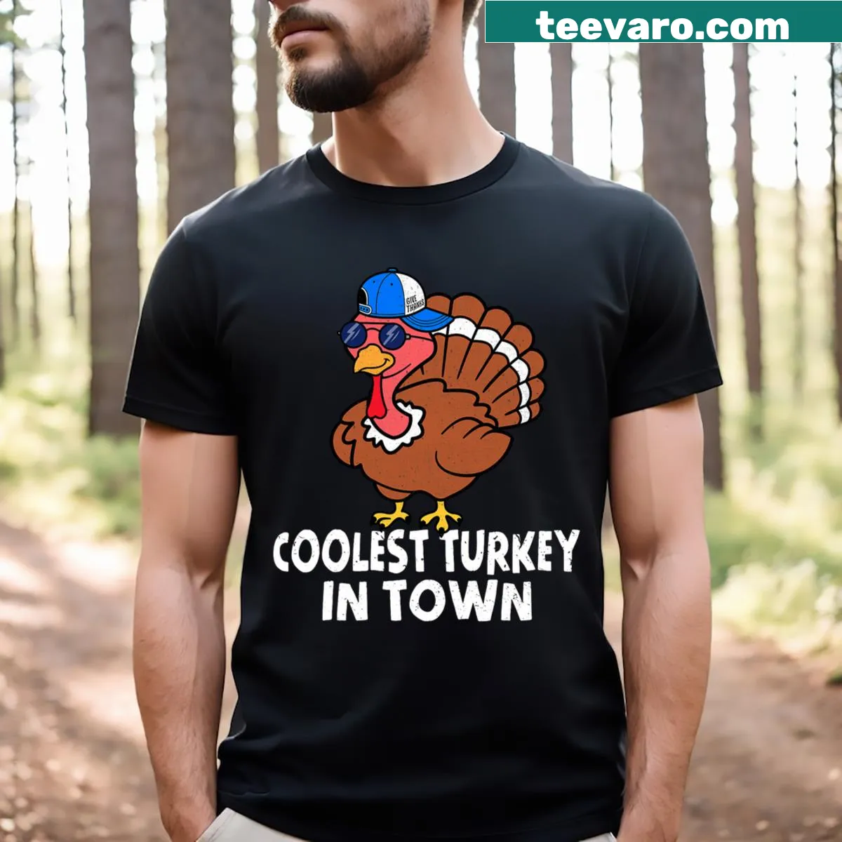 Funny turkey graphic on a shirt for kids for Thanksgiving — on a men's t-shirt