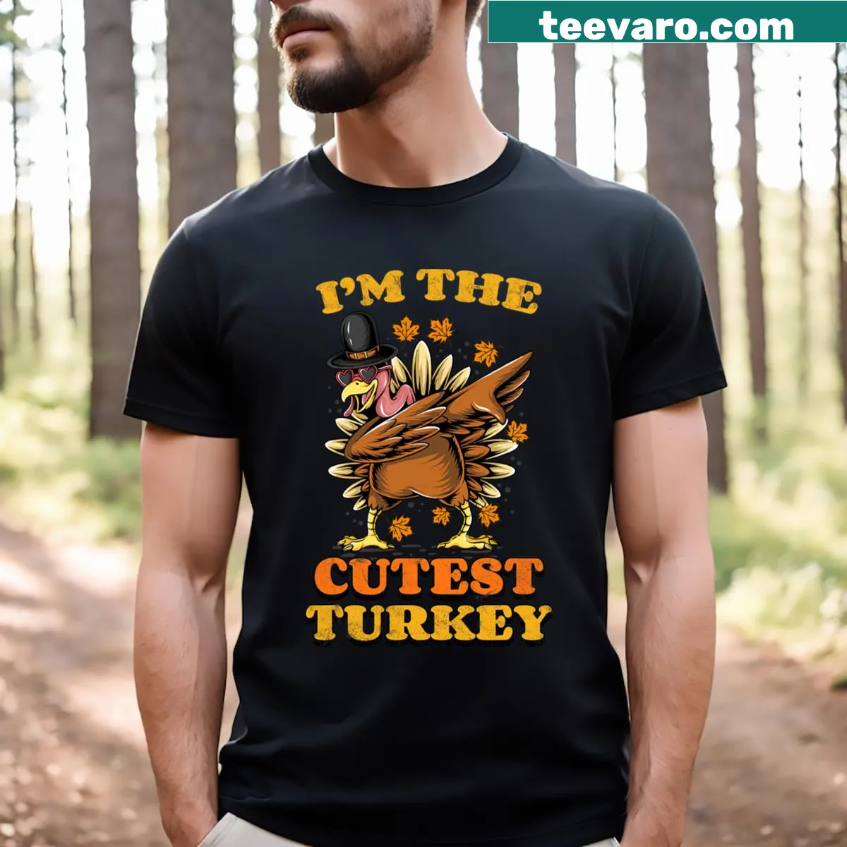 Cute turkey illustration on a family Thanksgiving t-shirt — on a men's t-shirt