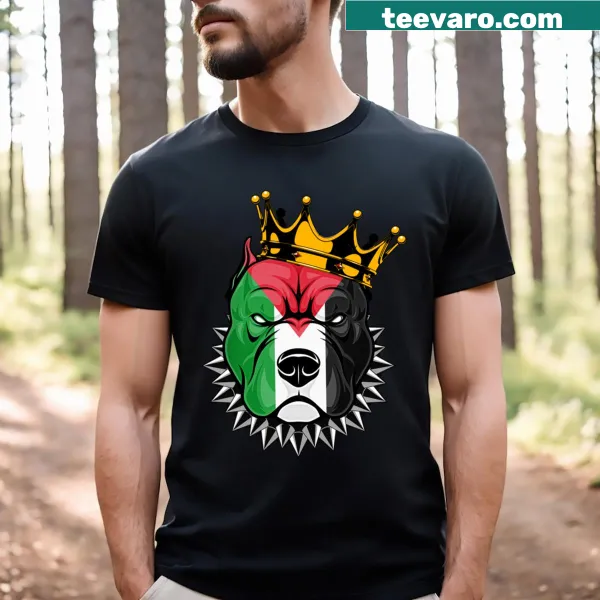 T-shirt featuring dog-themed Palestine flag design