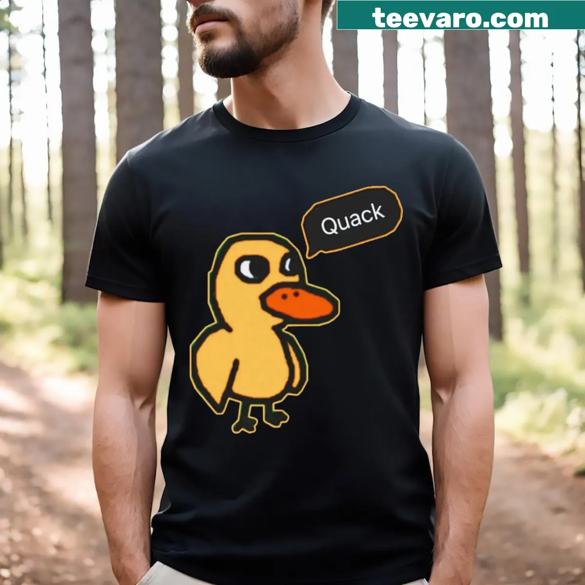 Whimsical shirt featuring a duck calling friends to drink — on a men's t-shirt