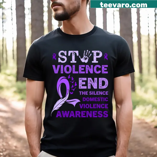 Domestic violence awareness t-shirt with purple ribbon graphic