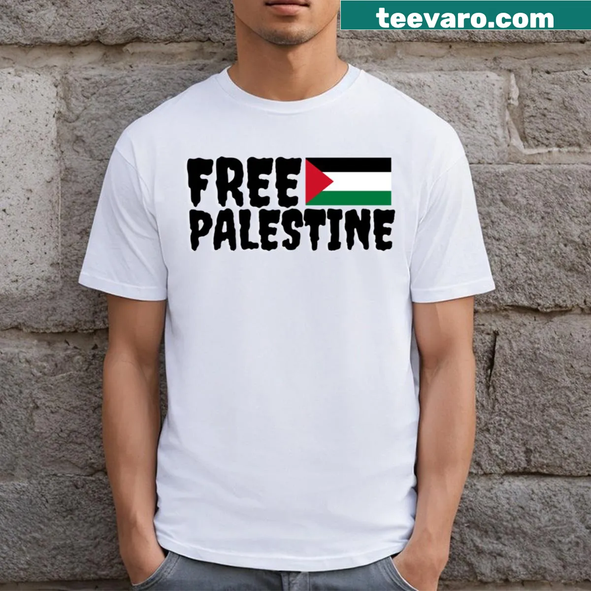 Simple t-shirt with 'Free Palestine' slogan — on a men's t-shirt
