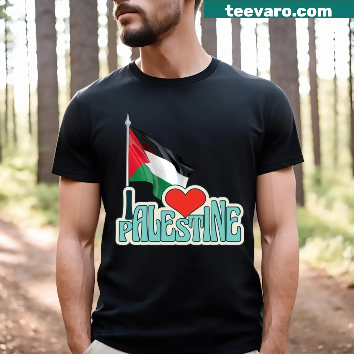 Textual design promoting peace for Palestine on a t-shirt — on a men's t-shirt