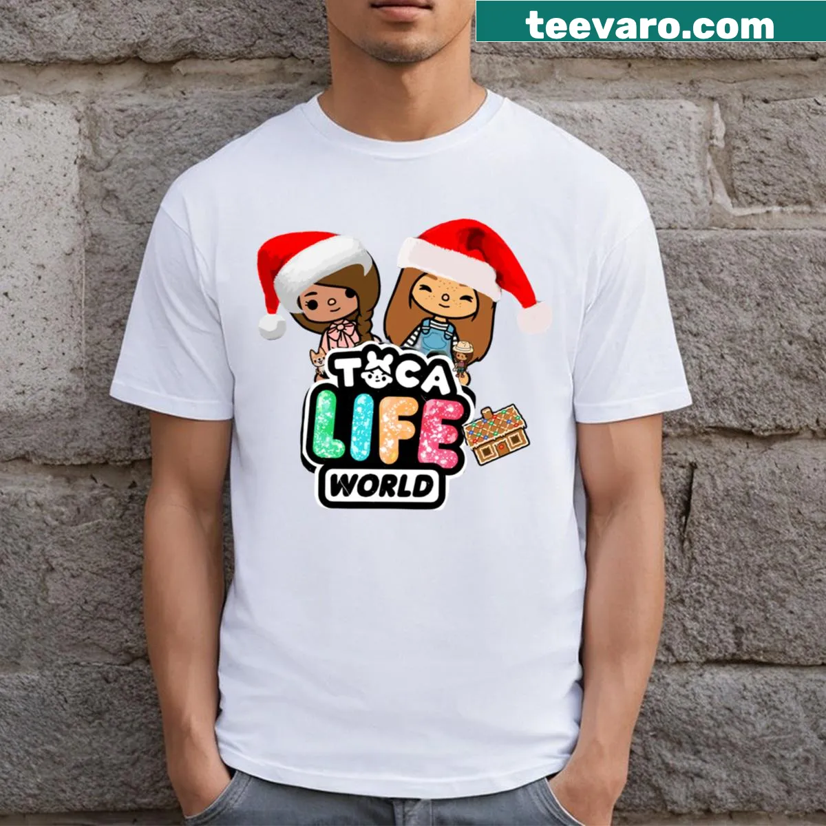 Illustration of Toca Boca characters on a kid's birthday t-shirt — on a men's t-shirt