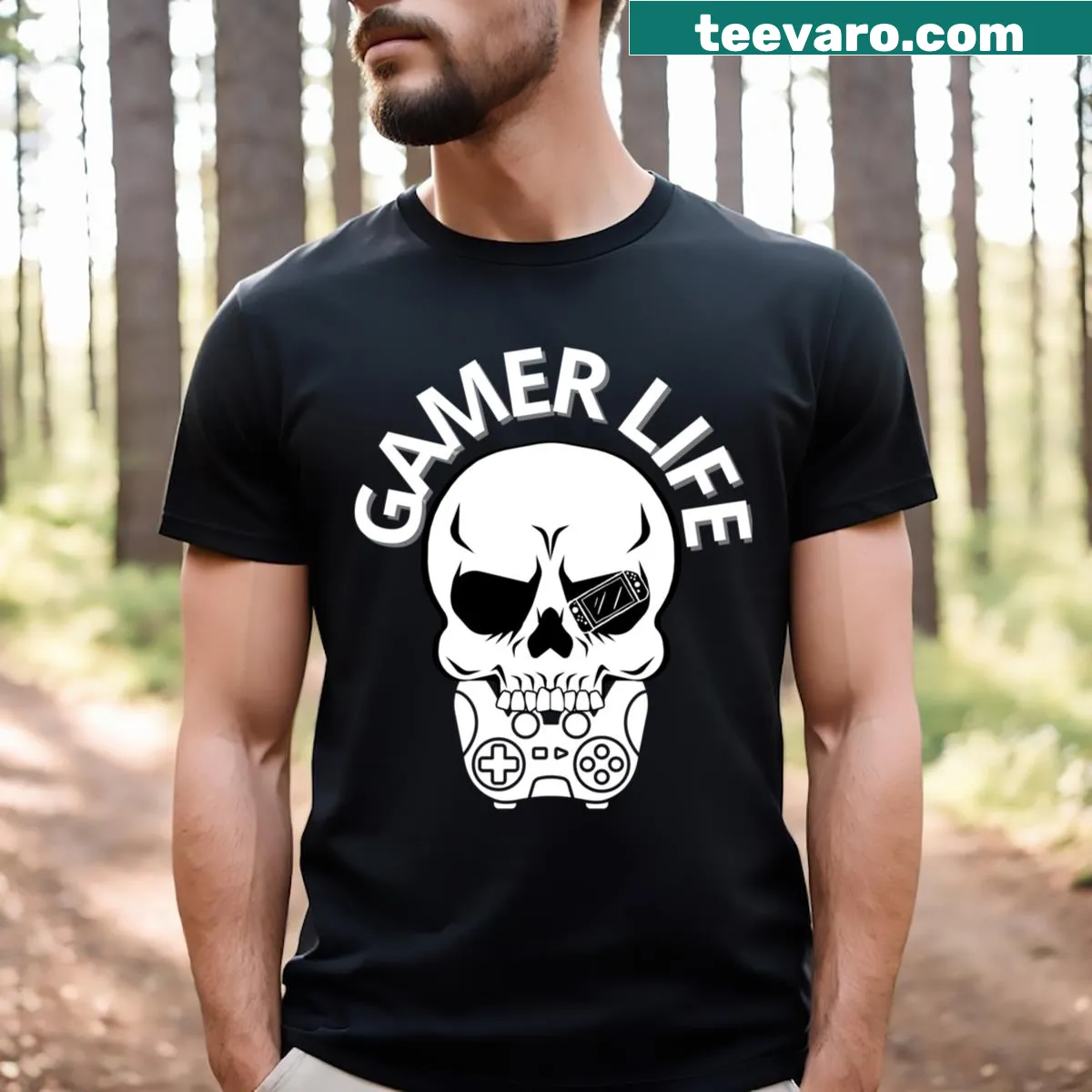 Funny Halloween Gamer Life T-shirt with playful text — on a men's t-shirt