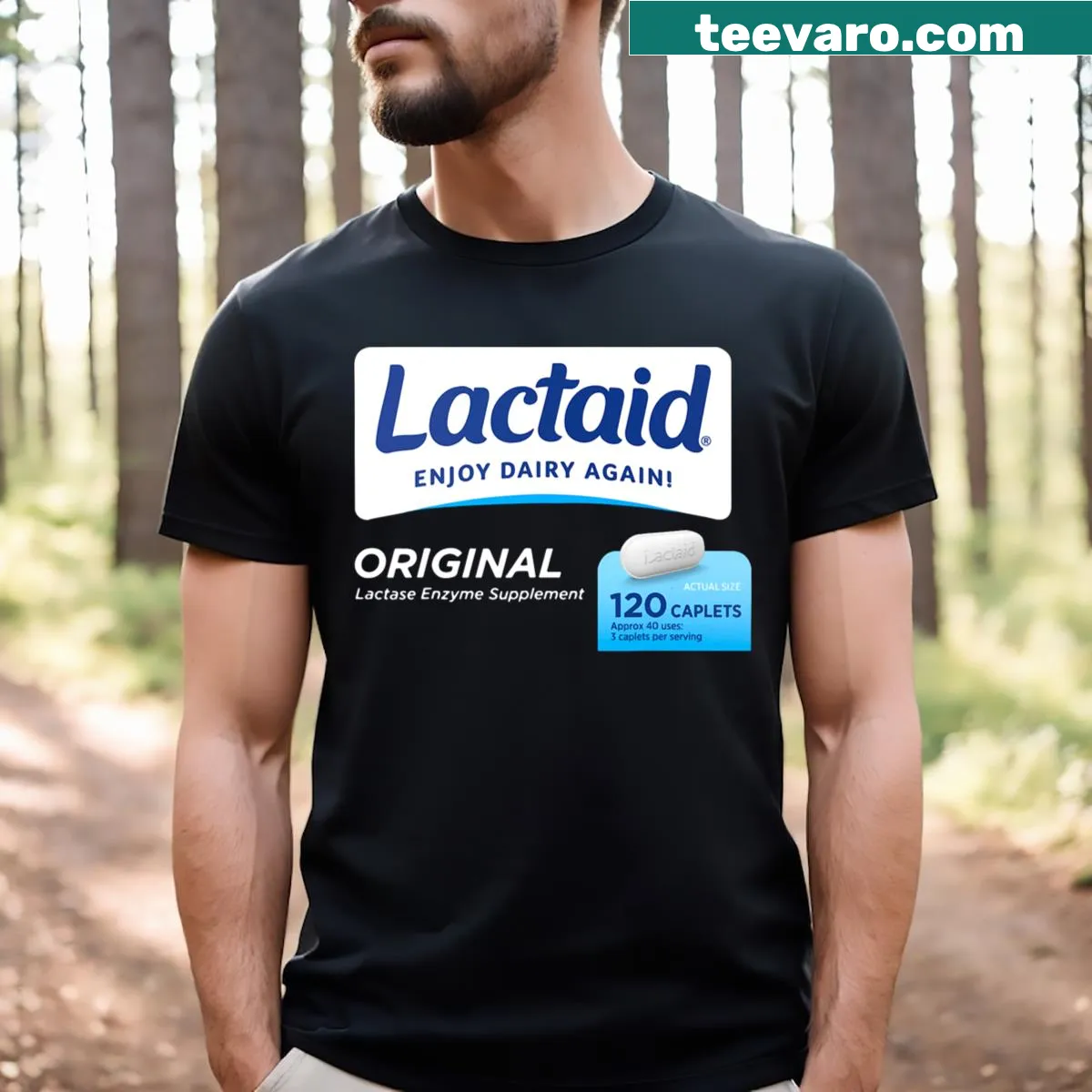 Funny Halloween T-shirt for nurses with Lactaid carton illustration — on a men's t-shirt