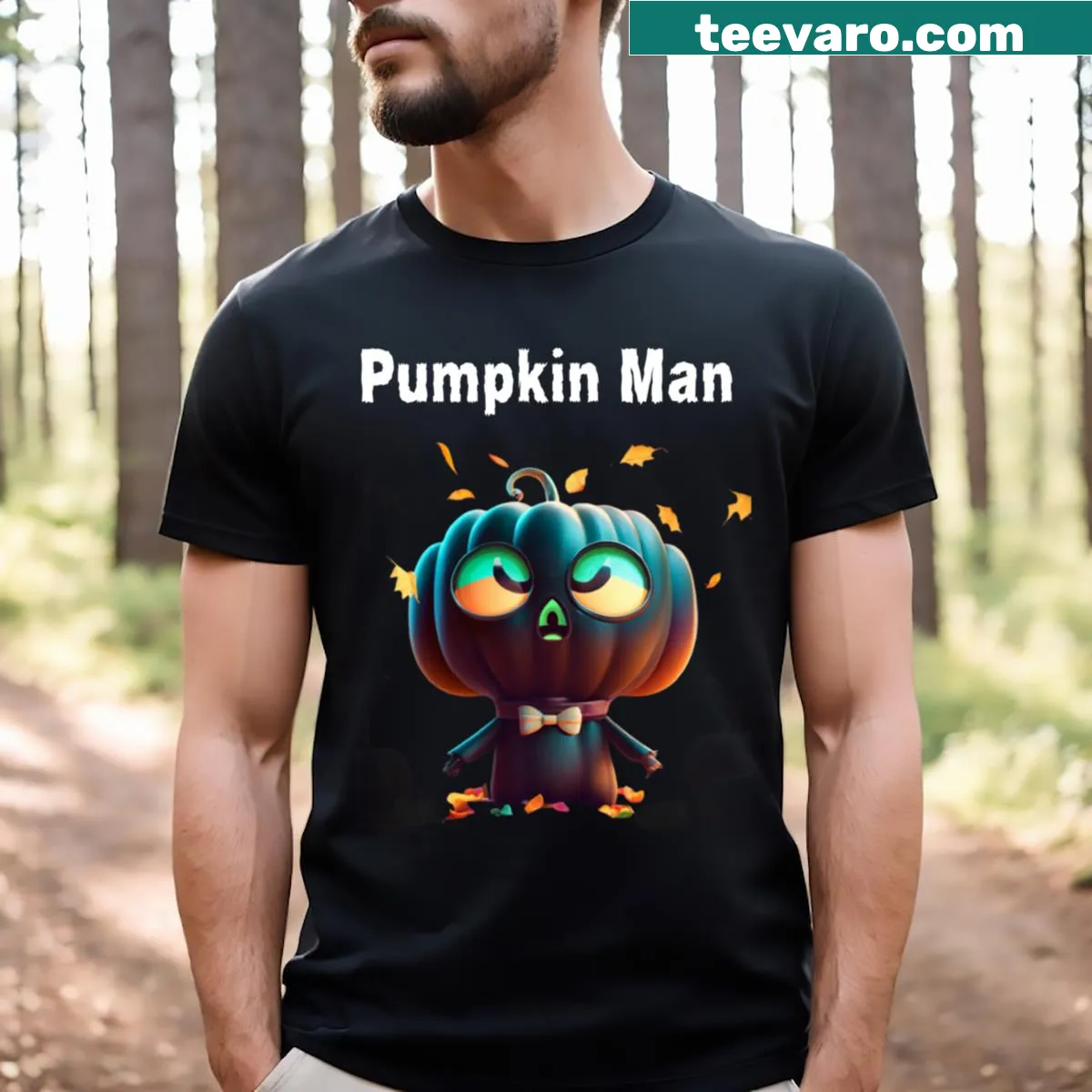 Cute pumpkin man graphic on a Halloween T-shirt — on a men's t-shirt