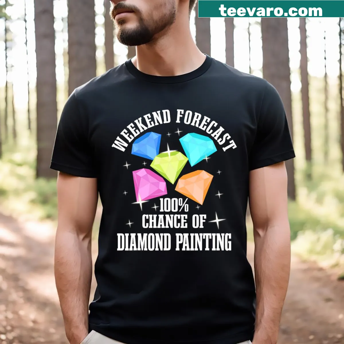 Whimsical diamond painting graphic on T-shirt — on a men's t-shirt