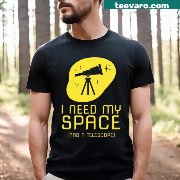 Funny space T-shirt with humorous text and celestial imagery