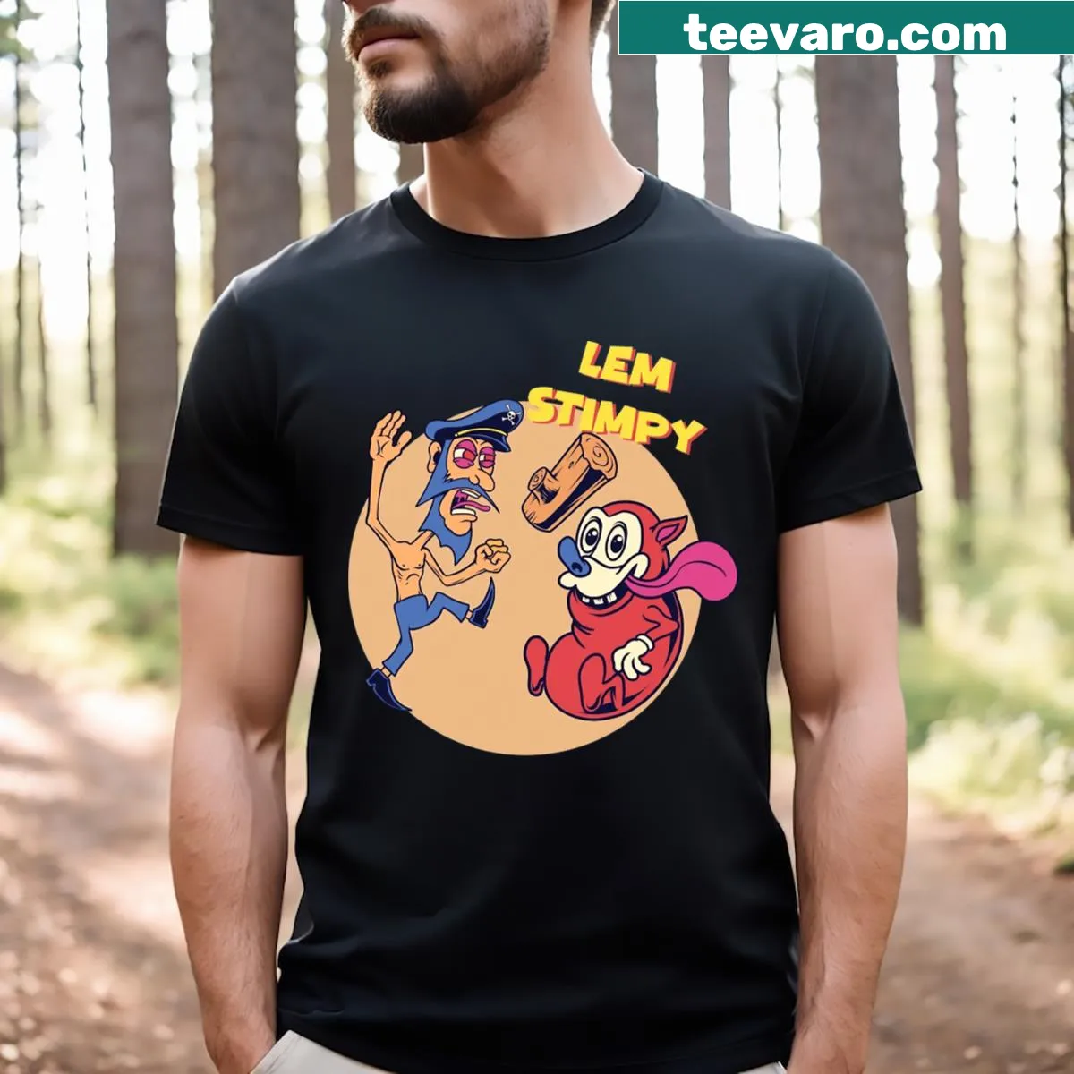 Cartoon t-shirt featuring characters from Lem and Stimpy — on a men's t-shirt