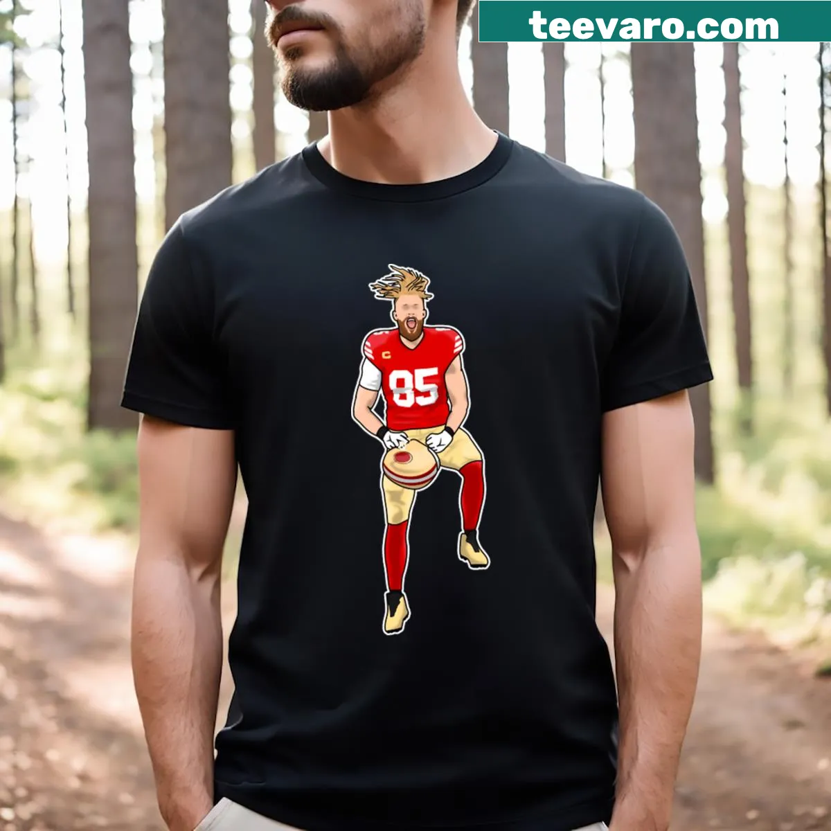 Illustrated t-shirt with the phrase Peoples Tight End — on a men's t-shirt