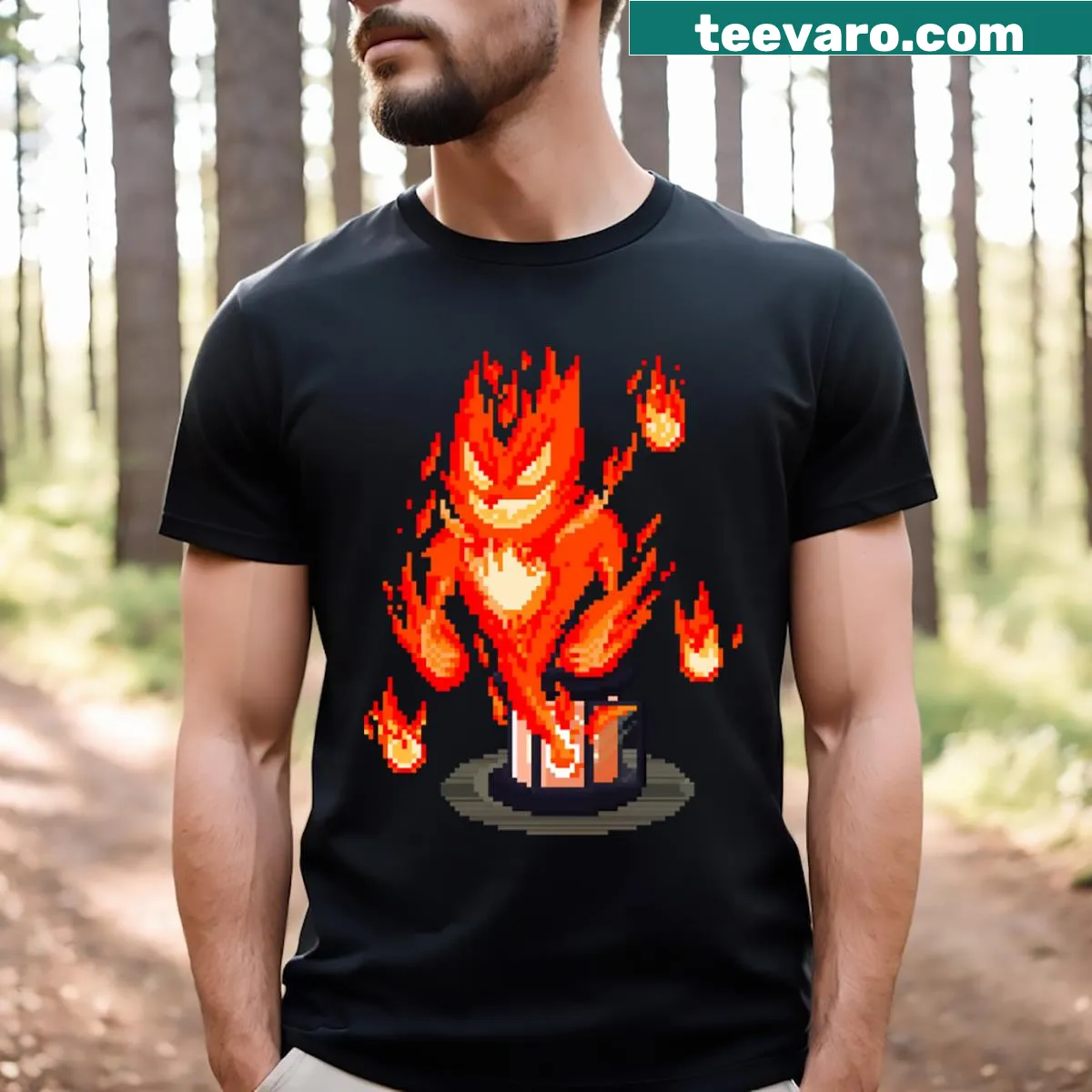 Retro pixel art of a lantern spirit on a T-shirt. — on a men's t-shirt