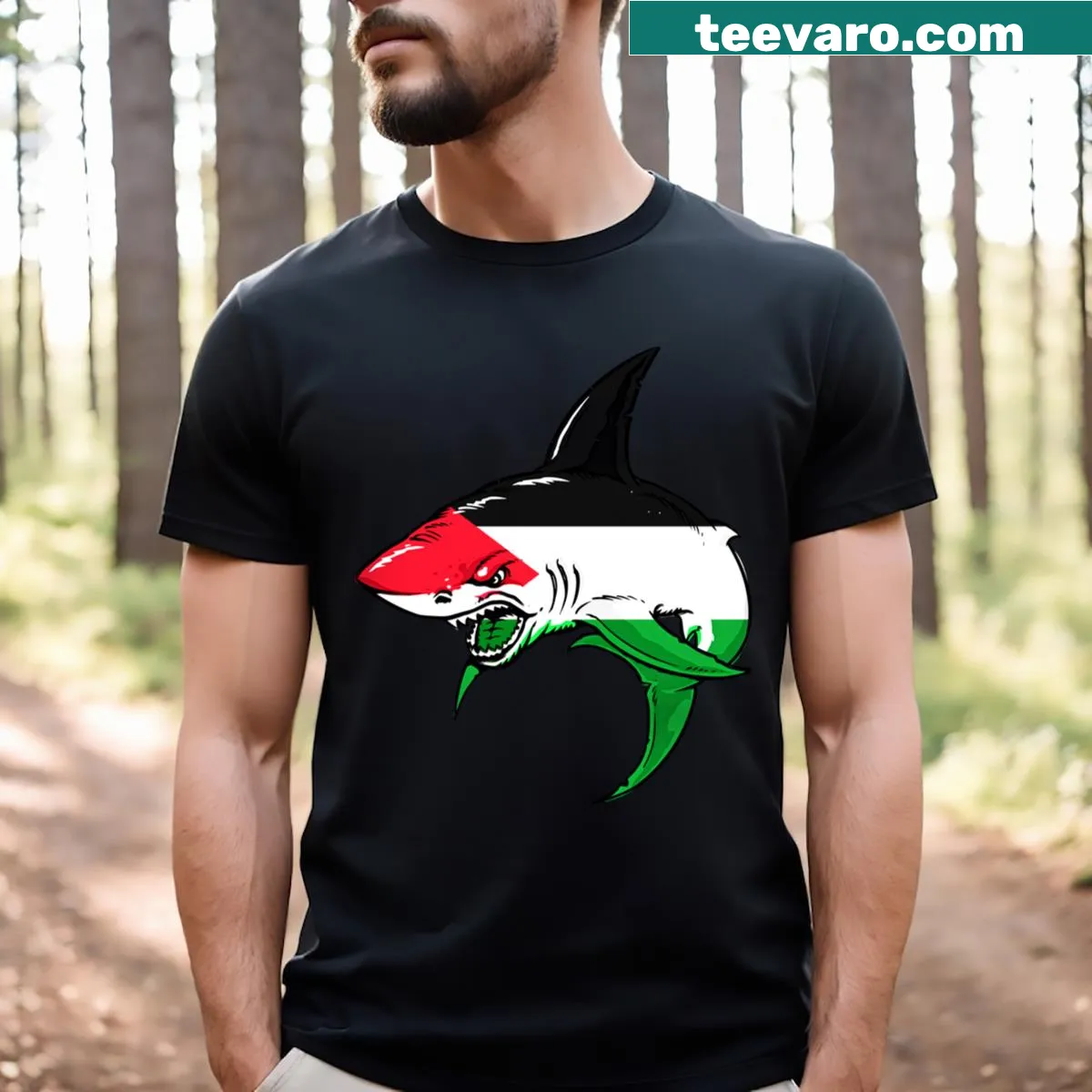 Funny shark design featuring the Palestinian flag on a men's T-shirt — on a men's t-shirt