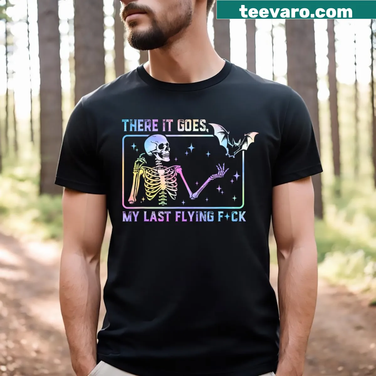 Funny skeleton t-shirt with humorous text — on a men's t-shirt
