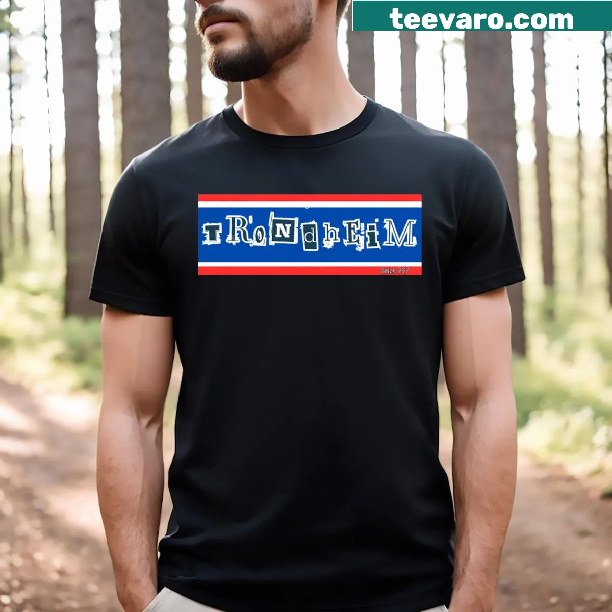 Funky retro Trondheim, Norway graphic T-shirt — on a men's t-shirt