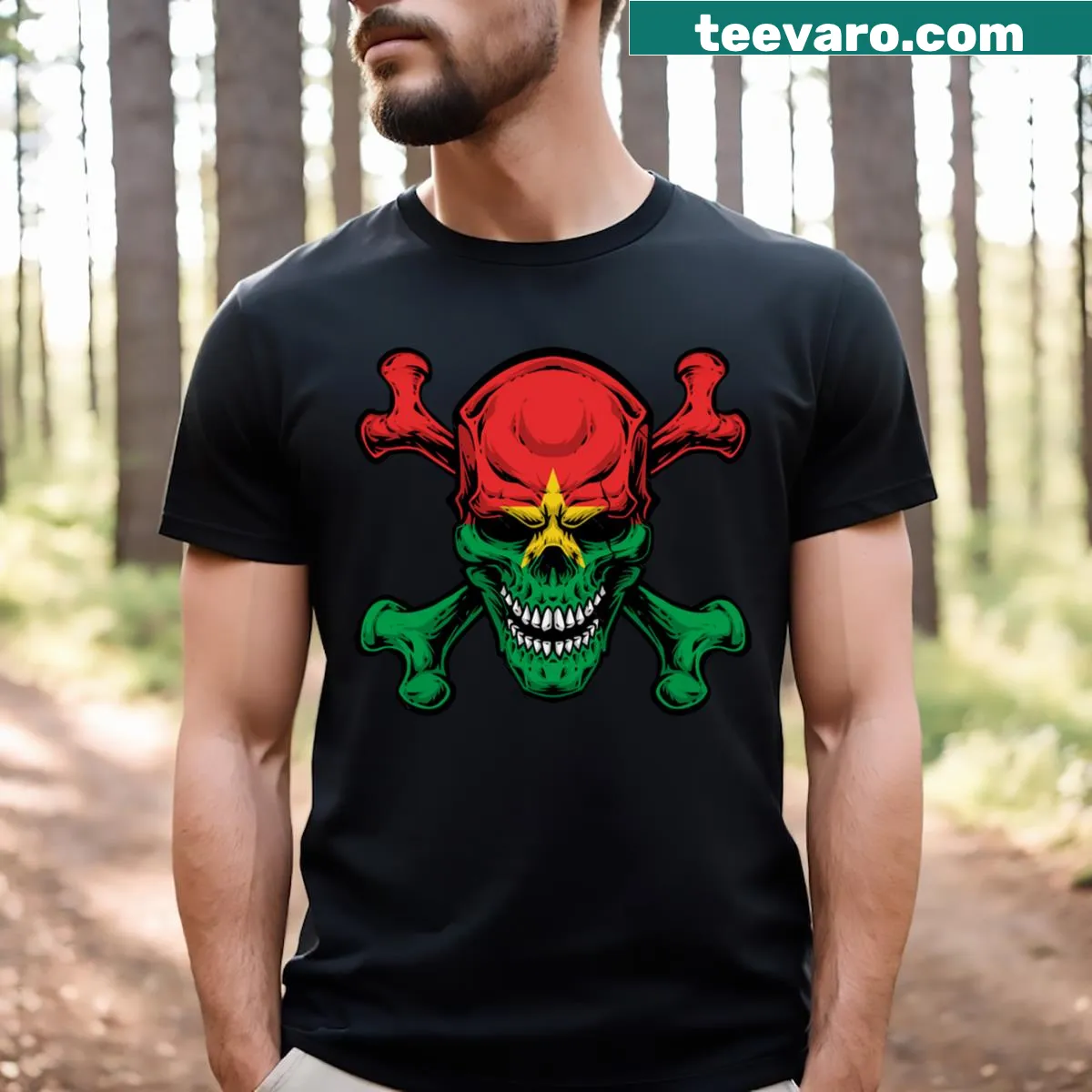 Vintage-styled t-shirt with a humorous skull graphic celebrating Burkina Faso — on a men's t-shirt