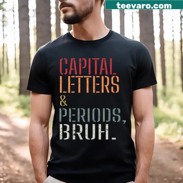 Funny teacher T-shirt with grammar-themed text