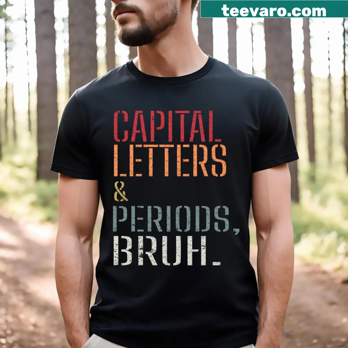 Funny teacher T-shirt with grammar-themed text — on a men's t-shirt