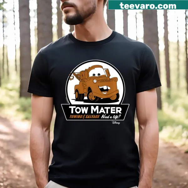 Illustration of Tow Mater with a towing sign on a t-shirt