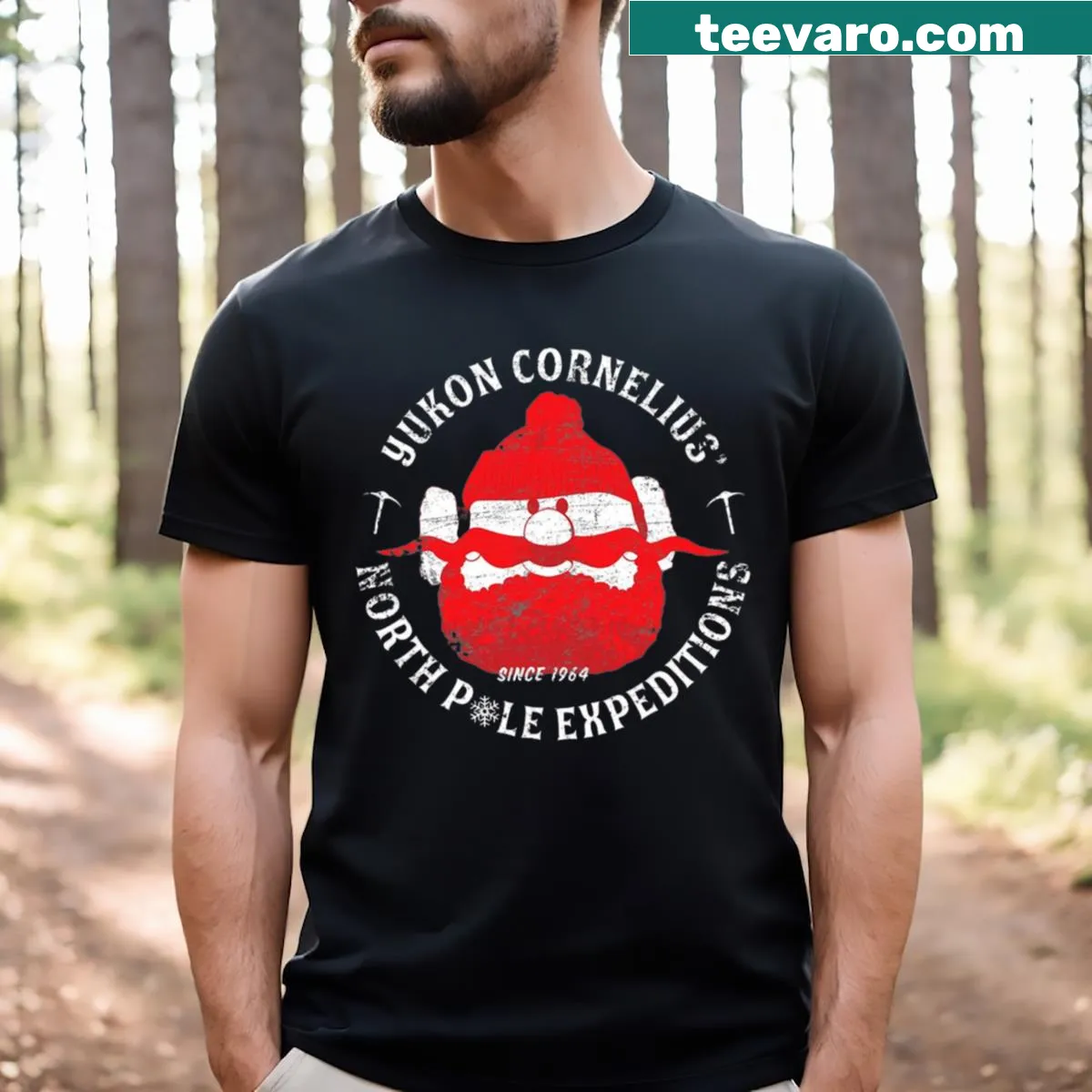 Vintage cartoon Christmas explorer design — on a men's t-shirt