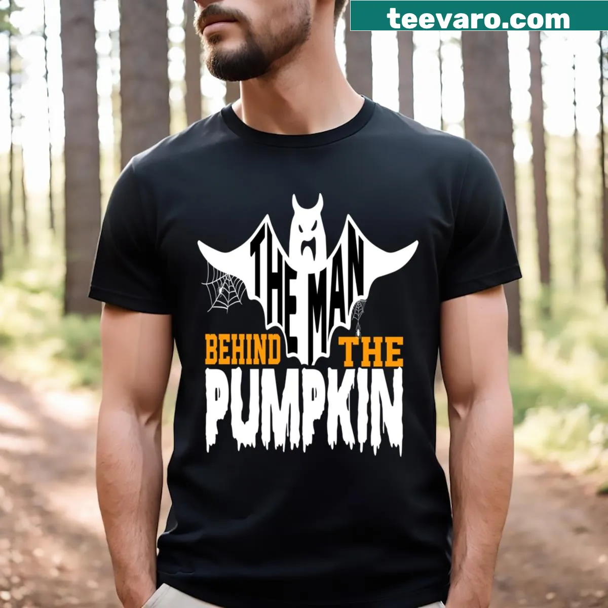 Funny maternity T-shirt announcing 'Dad's Expecting Lil Pumpkin' in playful typography — on a men's t-shirt