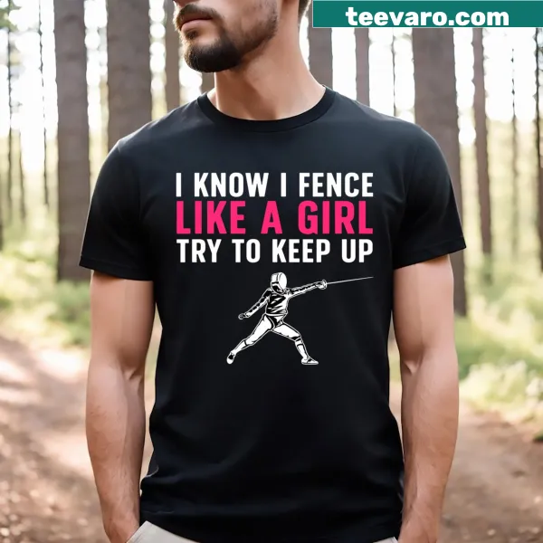 Illustrative fencing art on t-shirt for girls and teens