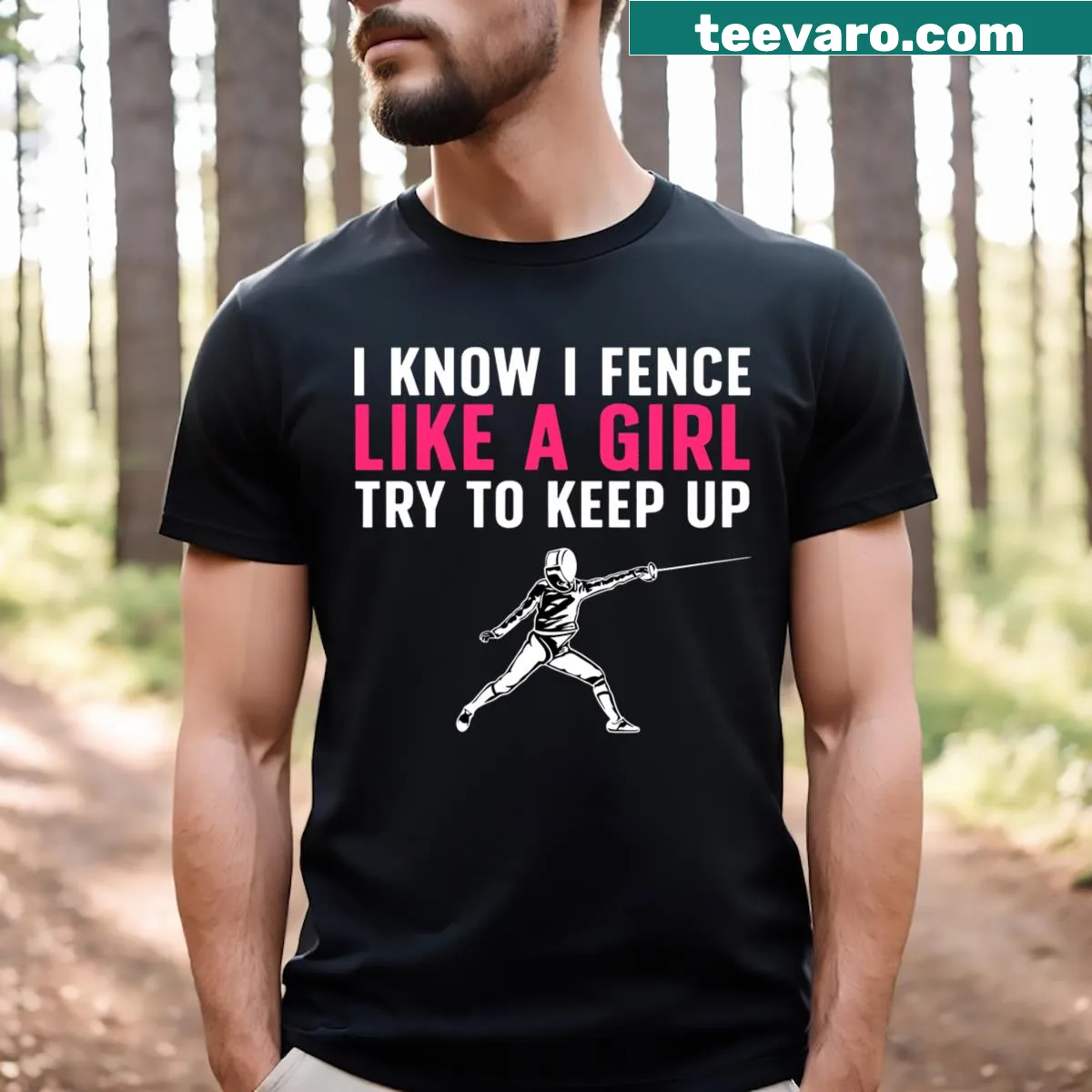 Illustrative fencing art on t-shirt for girls and teens — on a men's t-shirt